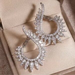 Anthropologie Silver Crystal Sunburst Hoop Earrings